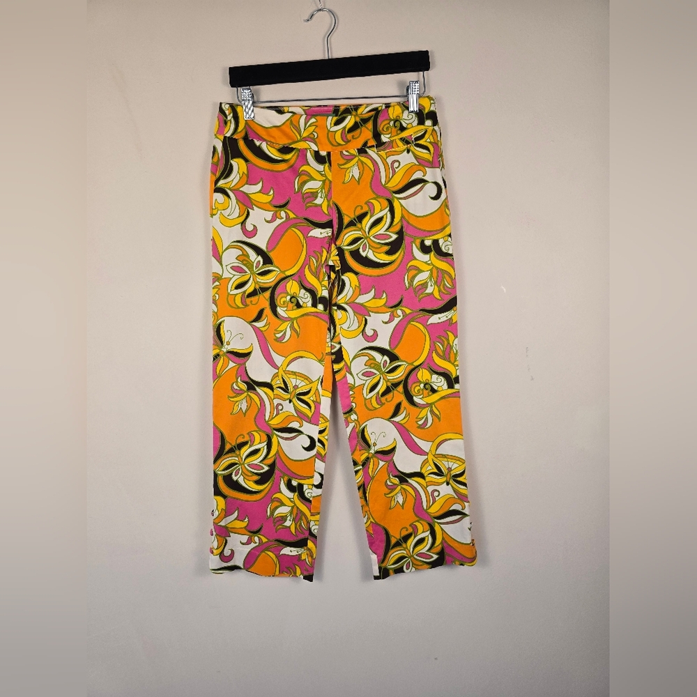 Lilly Pulitzer KRISTEN Palm Beach Orange Gold Pink Butterfly Ankle Pants. Sz 4 - Picture 2 of 9